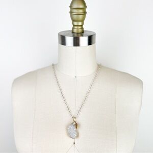 Cimber • Quartz Druzy + Moonstone Long Pendant Necklace